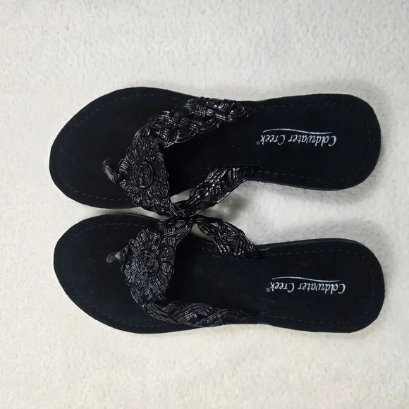 Coldwater Creek Womens Size 11/12 Black Braided Floral Sandals Slip-On - Picture 7 of 7